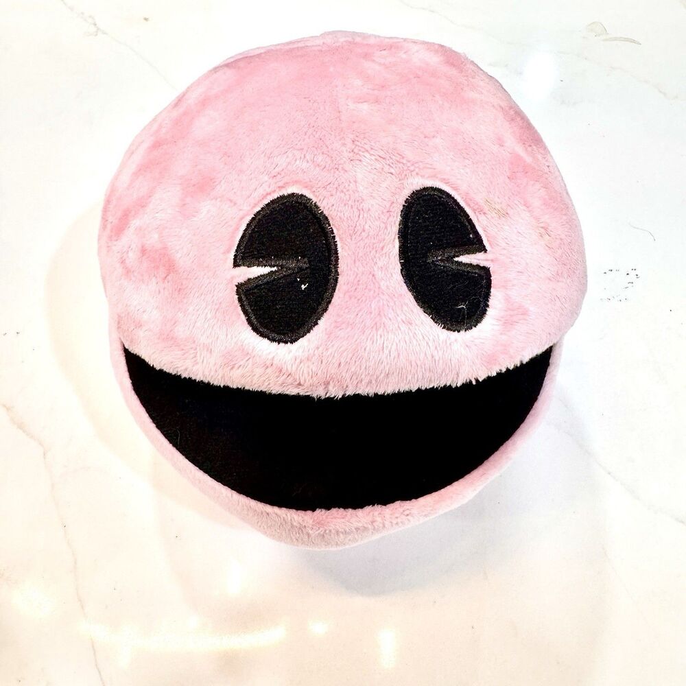 Pac-Man Pink Plush Stuffed Toy 8”‎ Round Arcade Character
